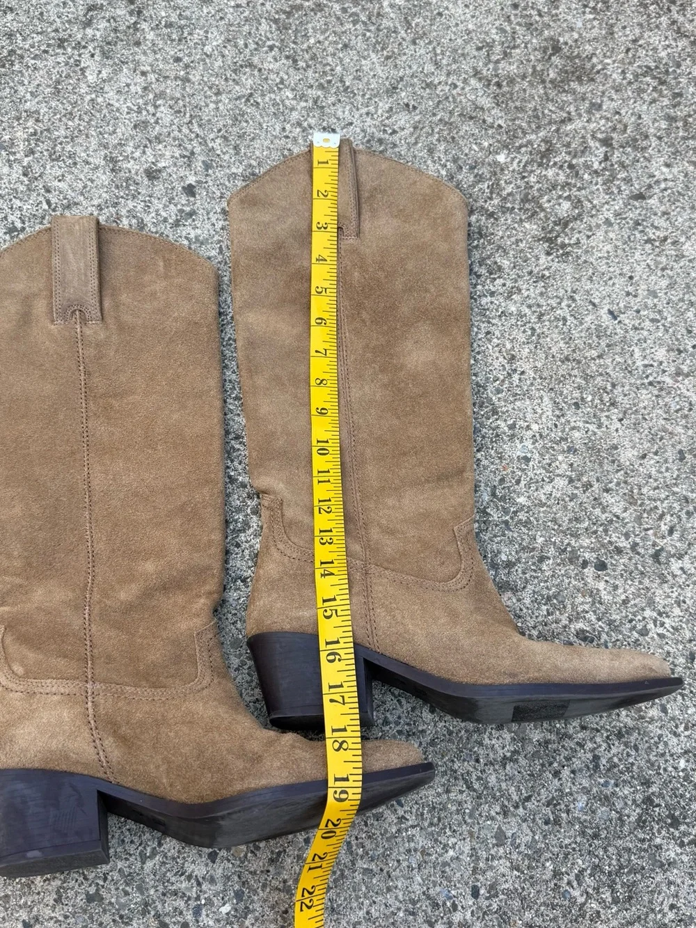 Zara Split Suede Leather Knee-High Cowboy Boots Tan-Brown Pointed Toe Size 6